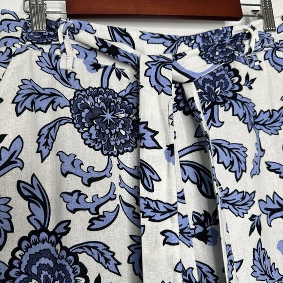 Joie Wide Leg Cropped Floral Pants Size 10 Pockets Linen Blend Blue White - Picture 9 of 10